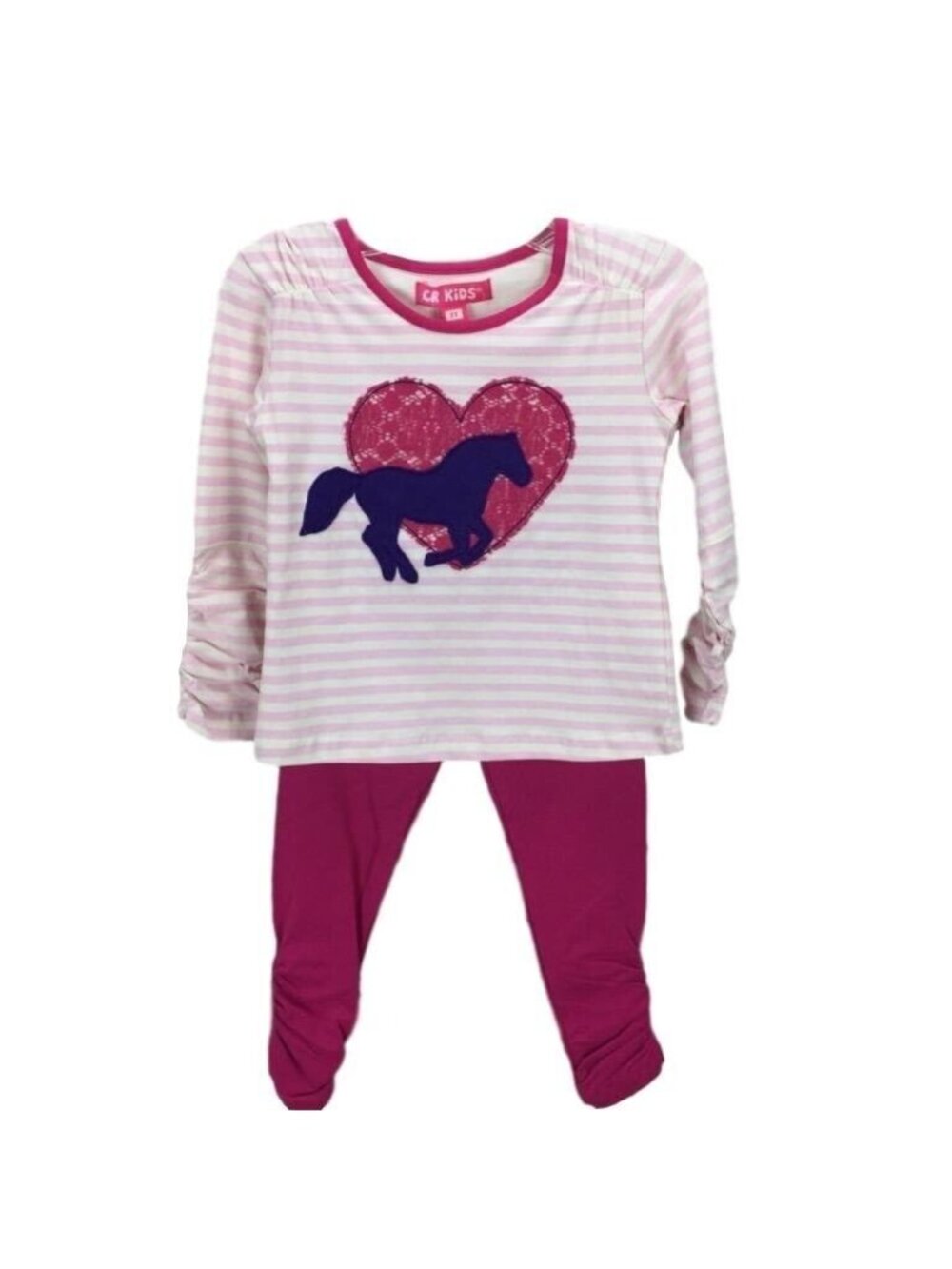Toddler Girl 2T Legging Outfit Set Heart Horse Long Sleeve Pink Purple CR Kids